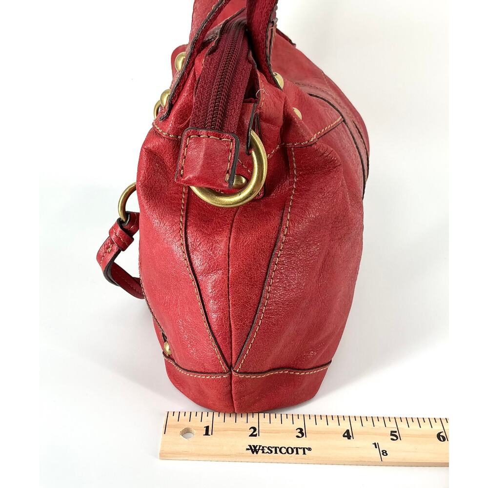 Fossil Y2K Red Leather Satchel Crossbody Bag Brass Hardware - Picture 13 of 15